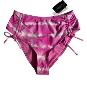 NWT California Waves tie-dyed pink and white high waisted cheeky ruffled bottom